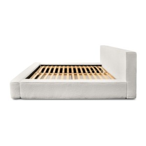 Lit coffre DENALI – Blanc alpin bouclé – 160x200 cm – Tissu velours doux – Sommier relevable – Rangement intégré 