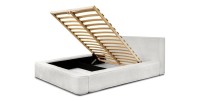 Lit coffre DENALI – Blanc alpin bouclé – 140x200 cm – Tissu velours doux – Sommier relevable – Rangement intégré 