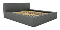 Lit coffre DENALI – Ardoise bouclé – 160x200 cm – Tissu velours doux – Sommier relevable – Rangement intégré 