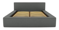 Lit coffre DENALI – Ardoise bouclé – 160x200 cm – Tissu velours doux – Sommier relevable – Rangement intégré 