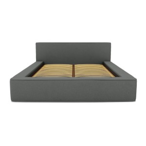 Lit coffre DENALI – Ardoise bouclé – 160x200 cm – Tissu velours doux – Sommier relevable – Rangement intégré 
