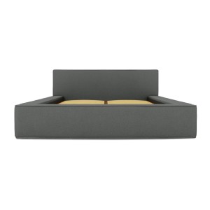 Lit coffre DENALI – Ardoise bouclé – 160x200 cm – Tissu velours doux – Sommier relevable – Rangement intégré 