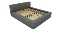 Lit coffre DENALI – Ardoise bouclé – 160x200 cm – Tissu velours doux – Sommier relevable – Rangement intégré 