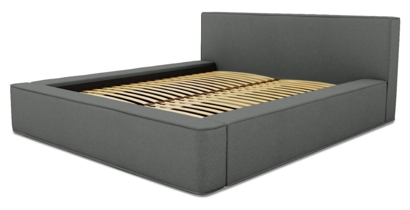 Lit coffre DENALI – Ardoise bouclé – 160x200 cm – Tissu velours doux – Sommier relevable – Rangement intégré 
