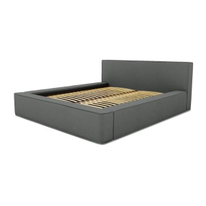 Lit coffre DENALI – Ardoise bouclé – 160x200 cm – Tissu velours doux – Sommier relevable – Rangement intégré 