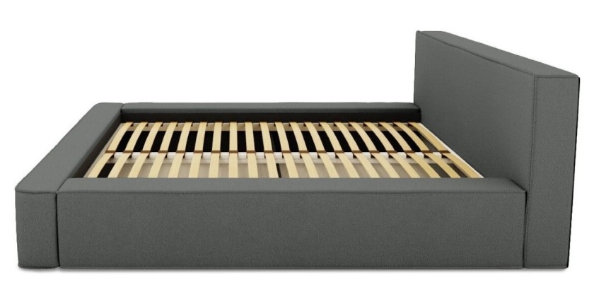 Lit coffre DENALI – Ardoise bouclé – 160x200 cm – Tissu velours doux – Sommier relevable – Rangement intégré 
