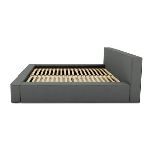 Lit coffre DENALI – Ardoise bouclé – 160x200 cm – Tissu velours doux – Sommier relevable – Rangement intégré 