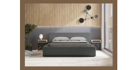 Lit coffre DENALI – Ardoise bouclé – 160x200 cm – Tissu velours doux – Sommier relevable – Rangement intégré