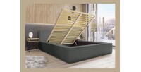 Lit coffre DENALI – Ardoise bouclé – 160x200 cm – Tissu velours doux – Sommier relevable – Rangement intégré 