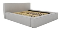 Lit coffre DENALI – Gris sable bouclé – 180x200 cm – Tissu velours doux – Sommier relevable – Rangement intégré 