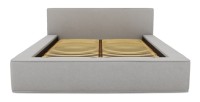 Lit coffre DENALI – Gris sable bouclé – 180x200 cm – Tissu velours doux – Sommier relevable – Rangement intégré 