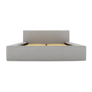 Lit coffre DENALI – Gris sable bouclé – 180x200 cm – Tissu velours doux – Sommier relevable – Rangement intégré 