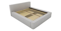 Lit coffre DENALI – Gris sable bouclé – 180x200 cm – Tissu velours doux – Sommier relevable – Rangement intégré 