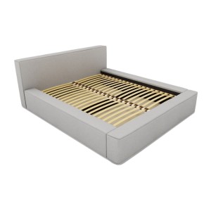 Lit coffre DENALI – Gris sable bouclé – 180x200 cm – Tissu velours doux – Sommier relevable – Rangement intégré 