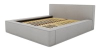 Lit coffre DENALI – Gris sable bouclé – 180x200 cm – Tissu velours doux – Sommier relevable – Rangement intégré 