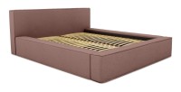 Lit coffre DENALI – Terre-cuite bouclé – 140x200 cm – Tissu velours doux – Sommier relevable – Rangement intégré 
