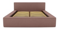 Lit coffre DENALI – Terre-cuite bouclé – 140x200 cm – Tissu velours doux – Sommier relevable – Rangement intégré 
