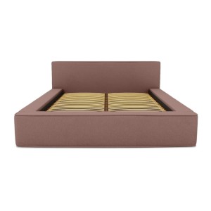 Lit coffre DENALI – Terre-cuite bouclé – 140x200 cm – Tissu velours doux – Sommier relevable – Rangement intégré 