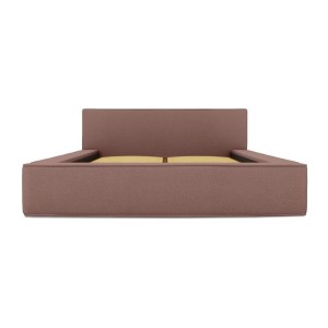 Lit coffre DENALI – Terre-cuite bouclé – 140x200 cm – Tissu velours doux – Sommier relevable – Rangement intégré 