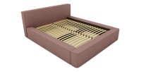 Lit coffre DENALI – Terre-cuite bouclé – 140x200 cm – Tissu velours doux – Sommier relevable – Rangement intégré 