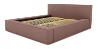 Lit coffre DENALI – Terre-cuite bouclé – 140x200 cm – Tissu velours doux – Sommier relevable – Rangement intégré 