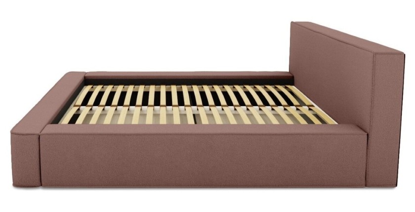Lit coffre DENALI – Terre-cuite bouclé – 140x200 cm – Tissu velours doux – Sommier relevable – Rangement intégré 