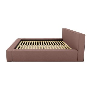 Lit coffre DENALI – Terre-cuite bouclé – 140x200 cm – Tissu velours doux – Sommier relevable – Rangement intégré 
