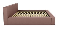 Lit coffre DENALI – Terre-cuite bouclé – 140x200 cm – Tissu velours doux – Sommier relevable – Rangement intégré 