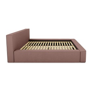 Lit coffre DENALI – Terre-cuite bouclé – 140x200 cm – Tissu velours doux – Sommier relevable – Rangement intégré 