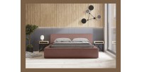 Lit coffre DENALI – Terre-cuite bouclé – 140x200 cm – Tissu velours doux – Sommier relevable – Rangement intégré