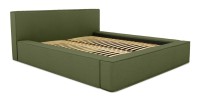 Lit coffre DENALI – Olive bouclé – 180x200 cm – Tissu velours doux – Sommier relevable – Rangement intégré 