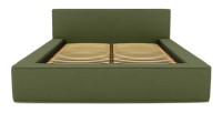 Lit coffre DENALI – Olive bouclé – 180x200 cm – Tissu velours doux – Sommier relevable – Rangement intégré 