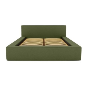 Lit coffre DENALI – Olive bouclé – 180x200 cm – Tissu velours doux – Sommier relevable – Rangement intégré 