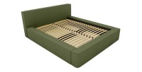 Lit coffre DENALI – Olive bouclé – 180x200 cm – Tissu velours doux – Sommier relevable – Rangement intégré 
