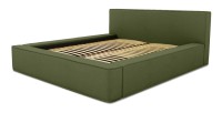 Lit coffre DENALI – Olive bouclé – 180x200 cm – Tissu velours doux – Sommier relevable – Rangement intégré 