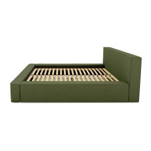 Lit coffre DENALI – Olive bouclé – 180x200 cm – Tissu velours doux – Sommier relevable – Rangement intégré 