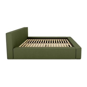 Lit coffre DENALI – Olive bouclé – 180x200 cm – Tissu velours doux – Sommier relevable – Rangement intégré 