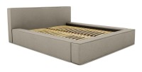 Lit coffre DENALI – Lin naturel bouclé – 140x200 cm – Tissu effet laine – Sommier relevable – Rangement intégré 