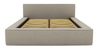 Lit coffre DENALI – Lin naturel bouclé – 140x200 cm – Tissu effet laine – Sommier relevable – Rangement intégré 