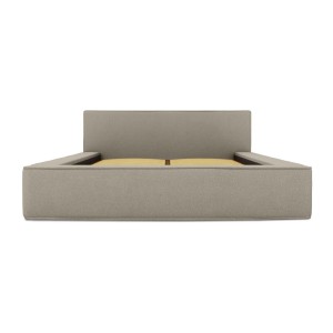 Lit coffre DENALI – Lin naturel bouclé – 140x200 cm – Tissu effet laine – Sommier relevable – Rangement intégré 
