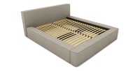 Lit coffre DENALI – Lin naturel bouclé – 140x200 cm – Tissu effet laine – Sommier relevable – Rangement intégré 