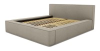 Lit coffre DENALI – Lin naturel bouclé – 140x200 cm – Tissu effet laine – Sommier relevable – Rangement intégré 