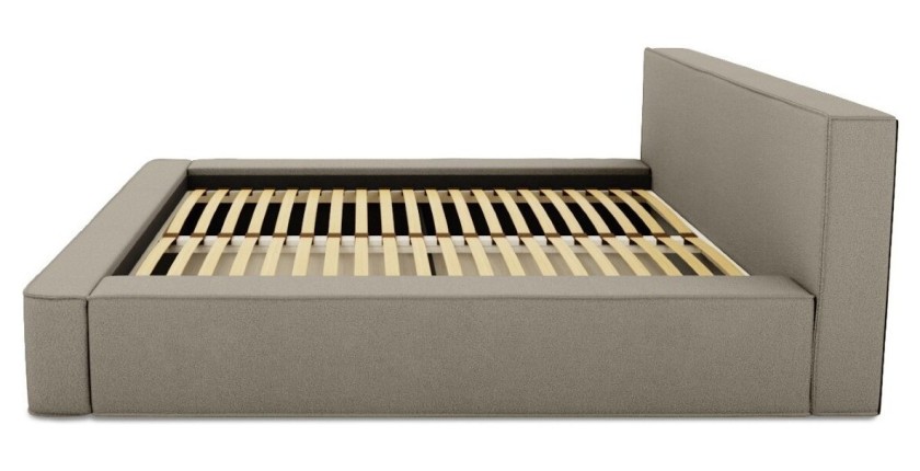 Lit coffre DENALI – Lin naturel bouclé – 140x200 cm – Tissu effet laine – Sommier relevable – Rangement intégré 