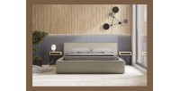 Lit coffre DENALI – Lin naturel bouclé – 140x200 cm – Tissu effet laine – Sommier relevable – Rangement intégré