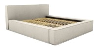 Lit coffre DENALI – Sable bouclé – 160x200 cm – Tissu effet laine – Sommier relevable – Rangement intégré 