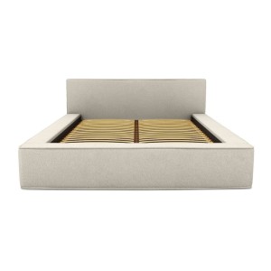 Lit coffre DENALI – Sable bouclé – 160x200 cm – Tissu effet laine – Sommier relevable – Rangement intégré 