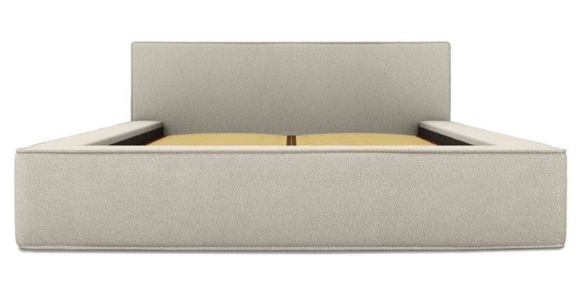 Lit coffre DENALI – Sable bouclé – 160x200 cm – Tissu effet laine – Sommier relevable – Rangement intégré 