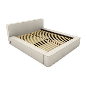Lit coffre DENALI – Sable bouclé – 160x200 cm – Tissu effet laine – Sommier relevable – Rangement intégré 