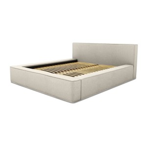 Lit coffre DENALI – Sable bouclé – 160x200 cm – Tissu effet laine – Sommier relevable – Rangement intégré 