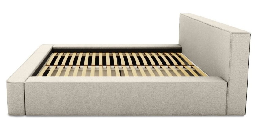 Lit coffre DENALI – Sable bouclé – 160x200 cm – Tissu effet laine – Sommier relevable – Rangement intégré 